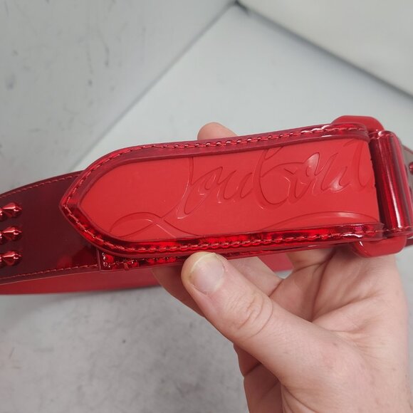 Christian Louboutin MENS LOUBI Red Logo Spike Studded Leather Belt - Picture 5 of 10